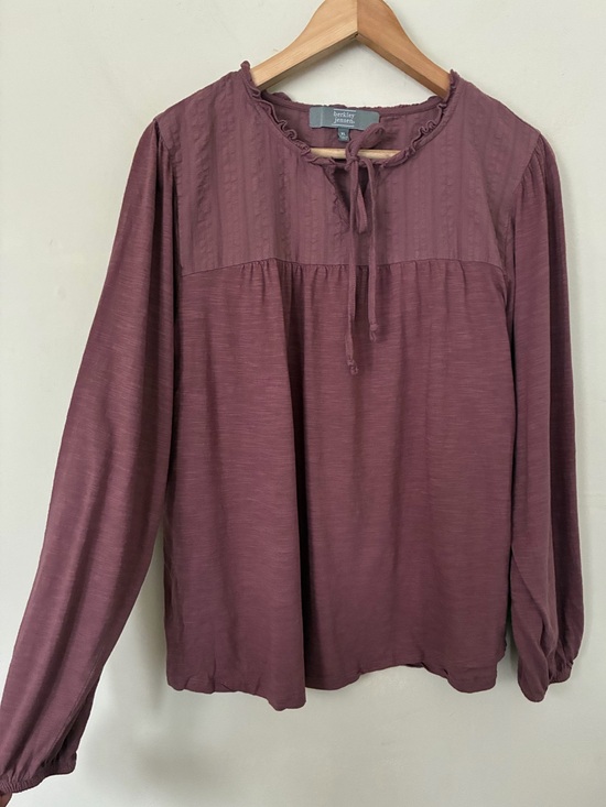 Berkley Jensen Tops - Berkley Jensen Boho Fall Plum Purple Ruffle Neck Slub Knit Blouse Long Sleeve XL
